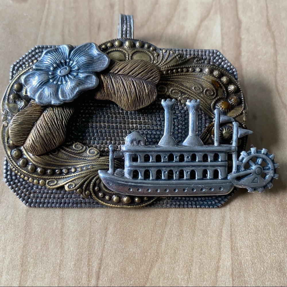 Sonja Lea Mississippi River Boat & Magnolia - Silverware Jewelry - Pendant